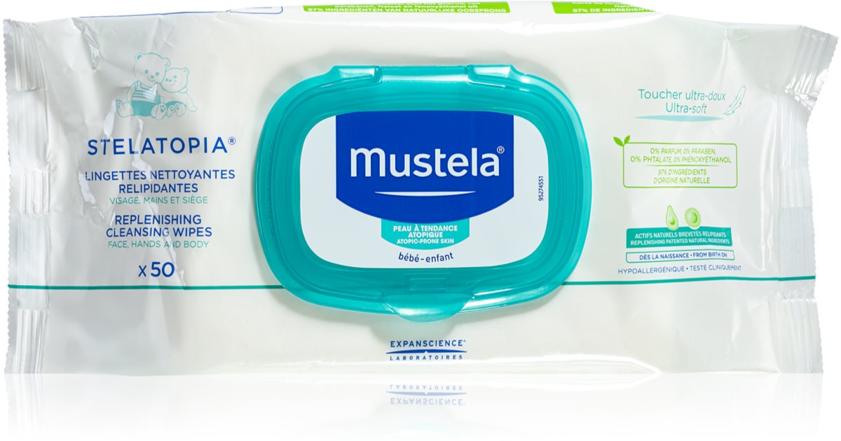 Mustela Dermo Pédiatrie Stelatopia delikatne nawilżane chusteczki dla dzieci do skóry atopowej