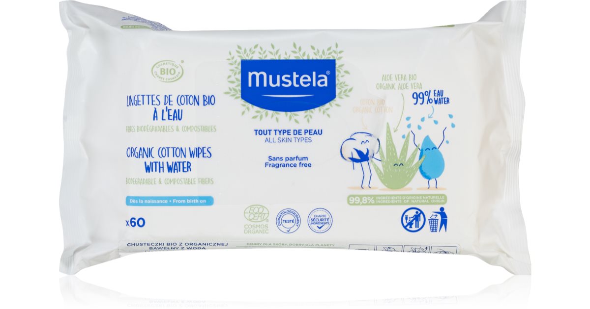 Mustela BIO Organic Cotton With Water Wipes x60