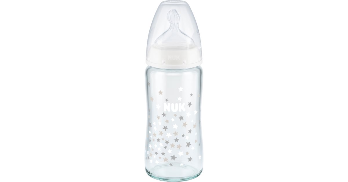 NUK Bottiglia di vetro First Choice ⁺ dalla nascita 240 ml, temperatura  control in confezione doppia bianca 