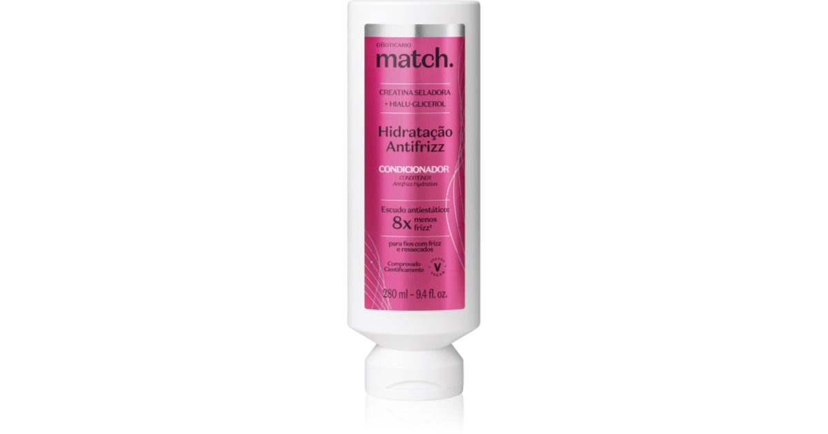 O Boticário Match Anti-Frizz Feuchtigkeitspflege – 280 Ml, Vegane Formel, Versiegelt Nagelhaut & Glättet Haar