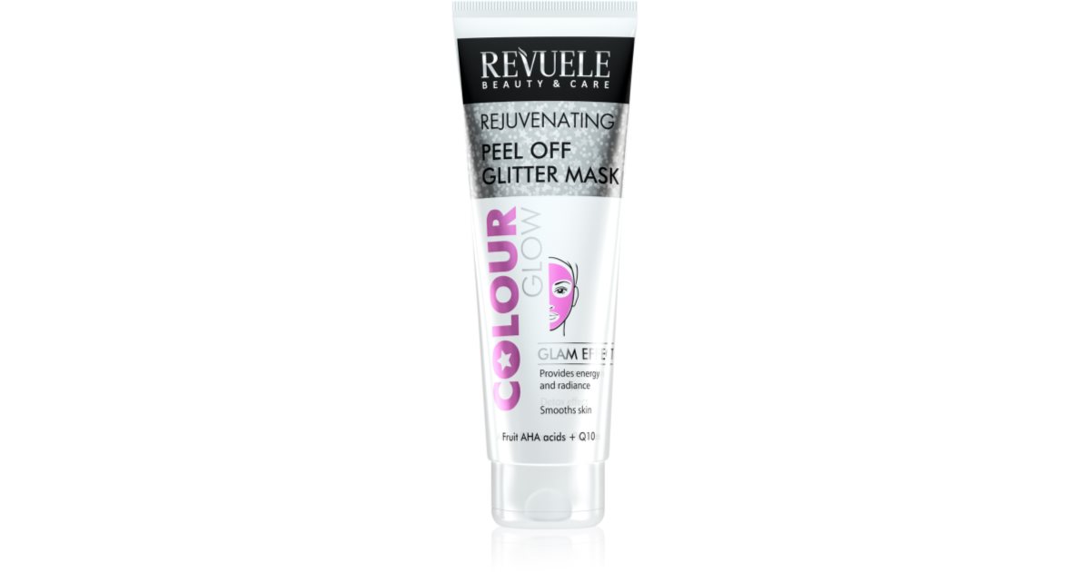 Revuele Colour Glow Peel-off Maske – Mit AHA-Fruchtsäuren & Q10, Rosé Glitter-Effekt – 80 Ml