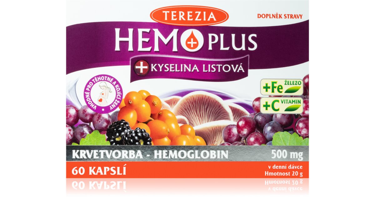 Terezia Hemoplus+kyselina listová kapsle pro podporu krvetvorby | notino.cz