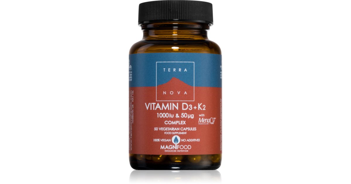 Terranova Health Vitamin D3 (1000 IU) + K2 (50 ug) capsules for normal