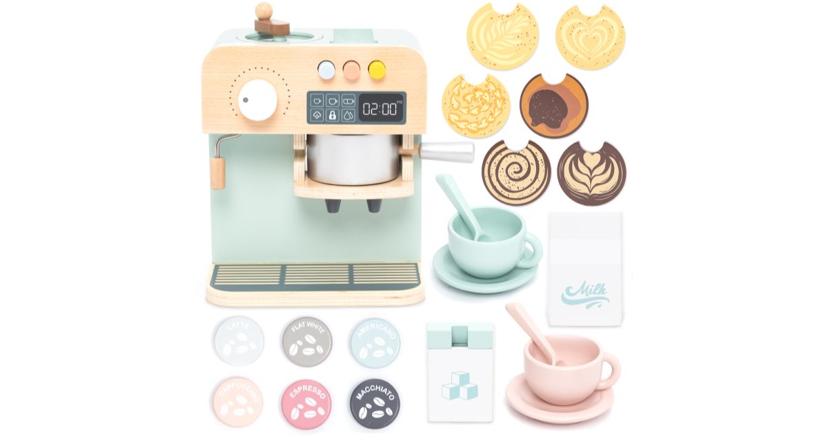 UMU Coffee to Go Jeu de 15 accessoires de jeu de rôle en bois pour enfants à partir de 3 ans, tasses à café en bois et kit de jeu barista