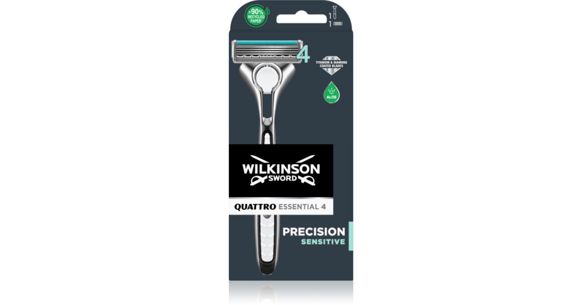 Lames De Rasoir Wilkinson Sword Quattro Essential 40 Pièces | Sensitive Titanium | Précision 4 Lames