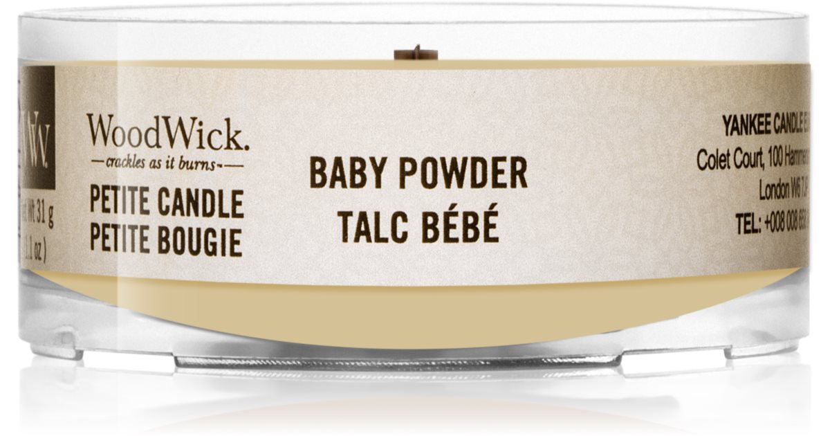 Woodwick Baby Powder votive candle Wooden Wick notino.co.uk