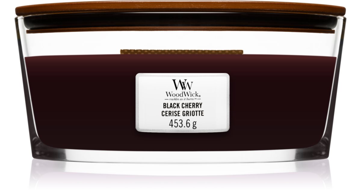 Woodwick Black Cherry scented candle with wooden wick (hearthwick