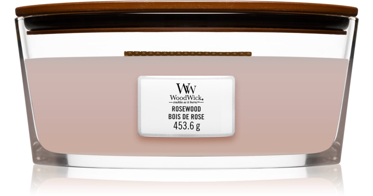 WoodWick Candela Ellipse Rosewood (Palissandro) con Stoppino in Legno  HEARTHWICK® Flame 453g durata 30-40h