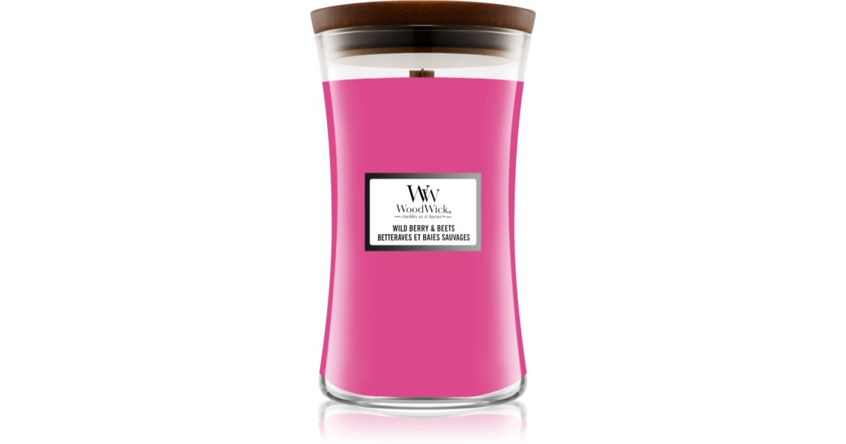 Woodwick Wild Berry & Beets candela profumata con stoppino in legno 