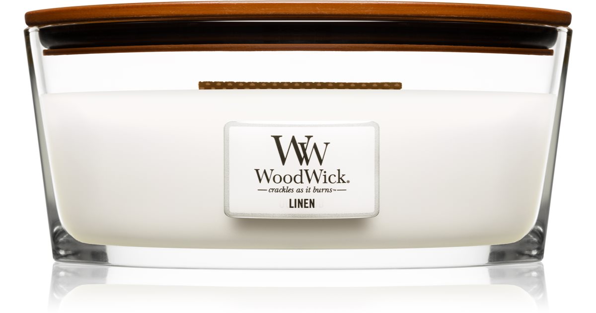 Woodwick Linen bougie parfumée avec mèche en bois (hearthwick)