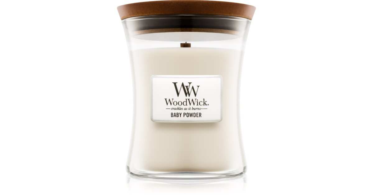 Woodwick Baby Powder scented candle Wooden Wick notino.co.uk