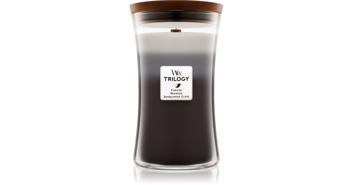 Woodwick Trilogy Warm Woods scented candle with wooden wick notino.co.uk