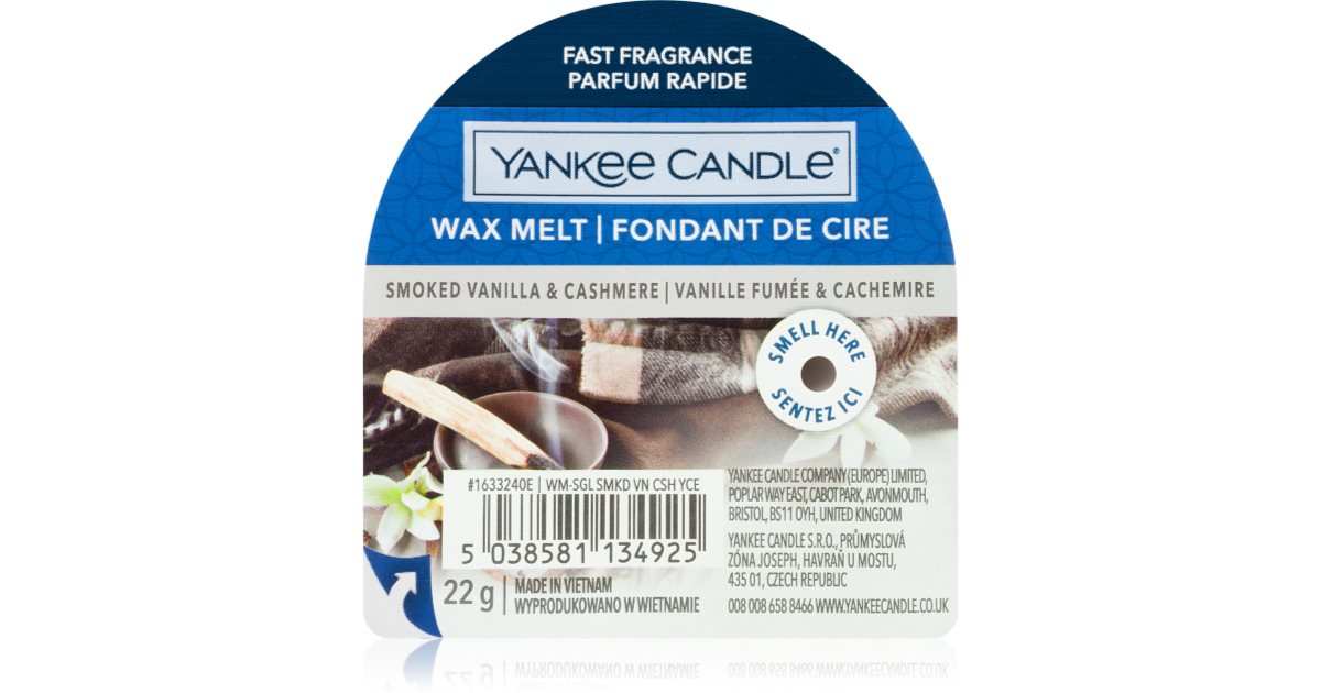 Yankee Candle Smoked Vanilla & Cashmere wax melt notino.co.uk