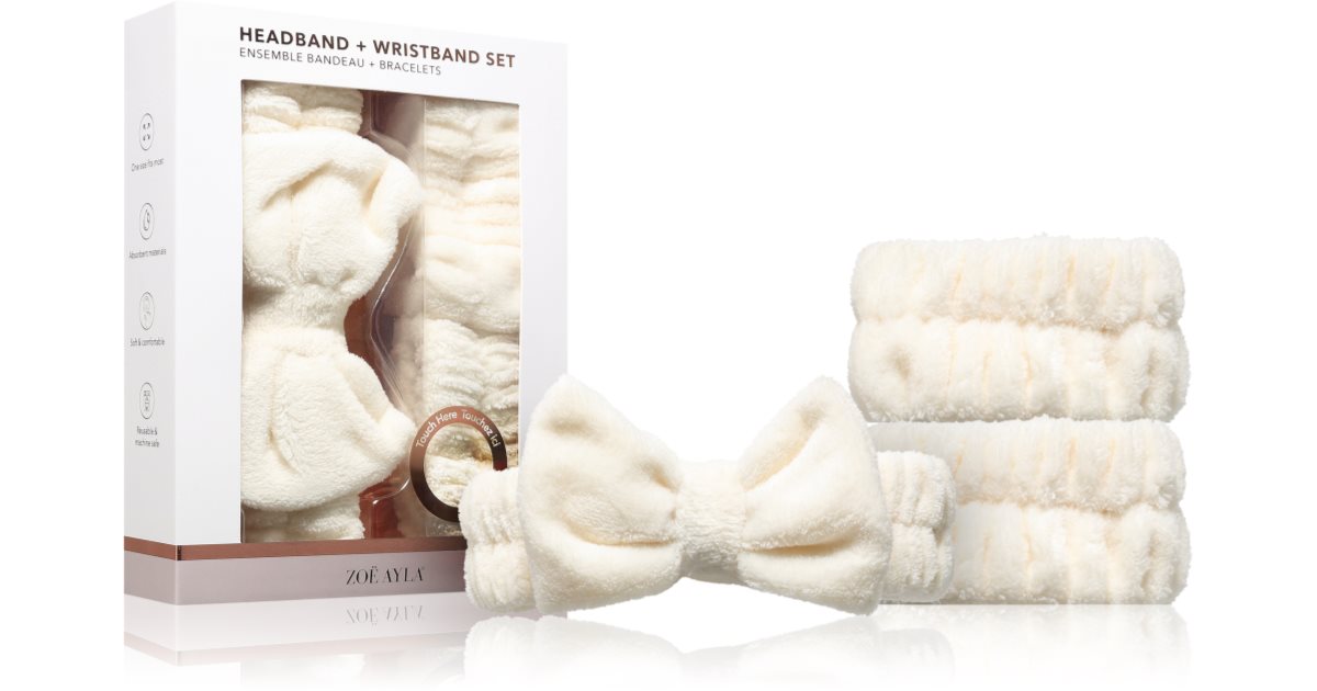 fascia spa per lavare il viso e braccialetti abbinati, fasce sfocate